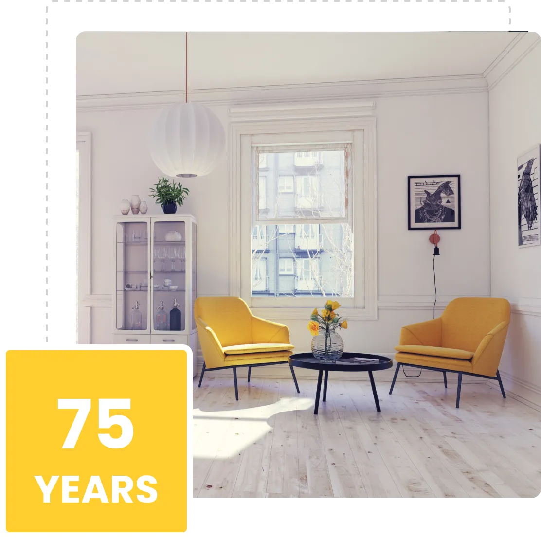 Modern living room with yellow chairs.